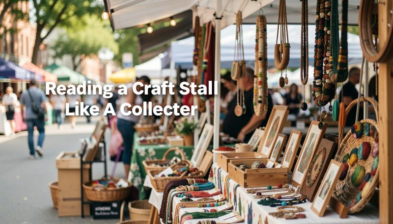 Painted wooden dolls and lacquered boxes arranged on a stall table under a canvas canopy